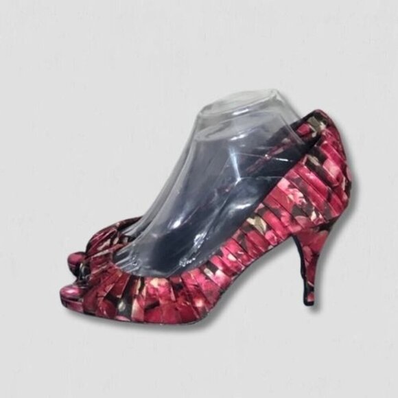 White House Black Market Peep Toe Heels Pink Black 8.5M - Picture 1 of 11